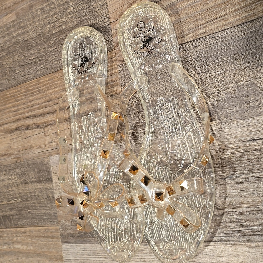 Beverly Hills Polo Club Clear Bow Studded Sandals Size‎ 7 - Picture 5 of 9